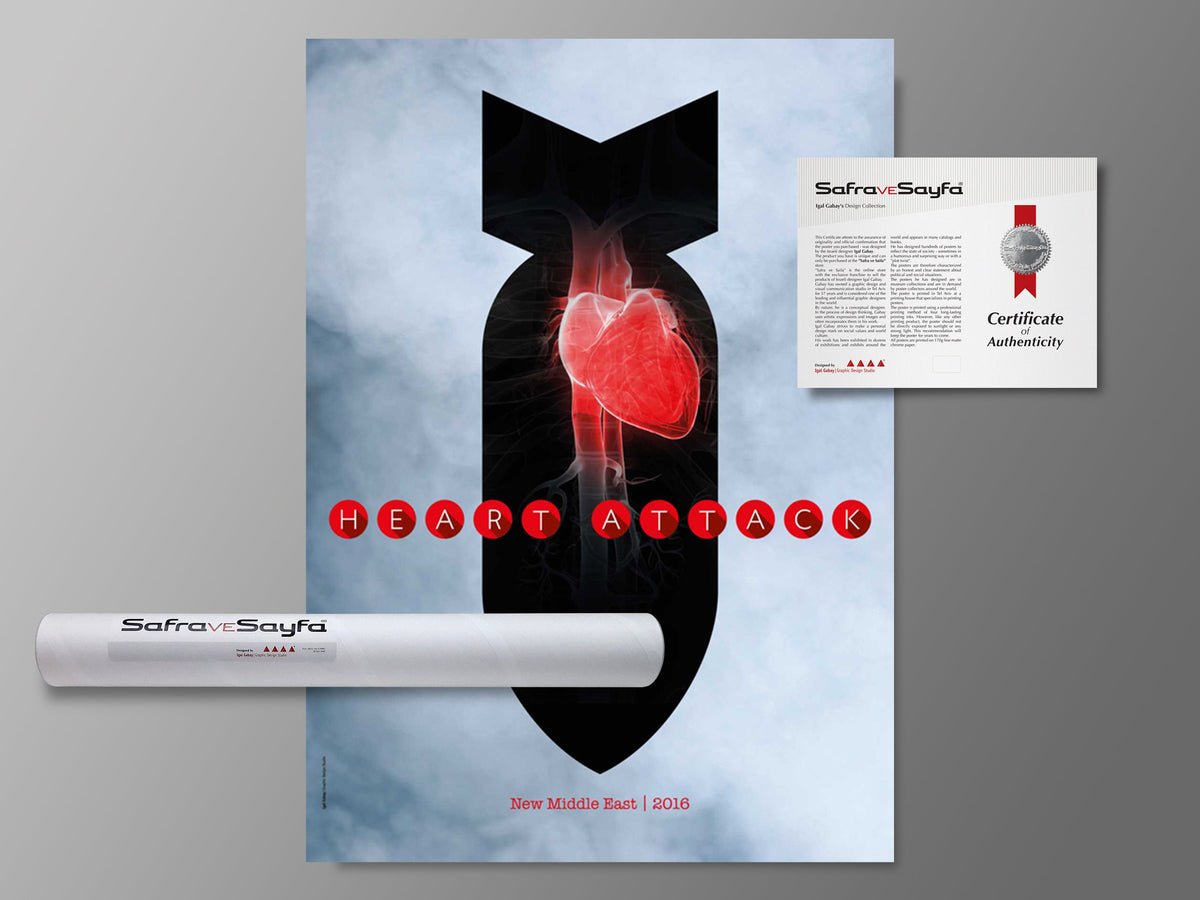 Printed Posters - "Heart Attack", Against wars Poster, Designed by Igal Gabay